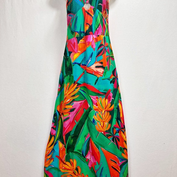 Farm Rio x Anthropologie Cover-Up Maxi Dress Size Small Tropical Halter - Picture 2 of 9
